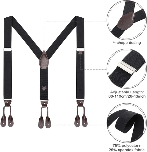 Miniatura 4 de AWAYTR Tirantes de botón marrón para hombre, tirantes elásticos ajustables en forma de Y
