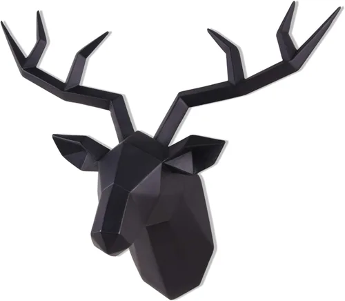 Decoración de pared de cabeza de ciervo geométrica de cuernos de ciervo negro, escultura de pared de resina de taxidermia sintética, cabeza de