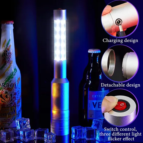 Miniatura 3 de Lewtemi 4 piezas de luces de botella para niña, luces estroboscópicas de servicio de botella de batón, recargables, champán, bengalas de mano