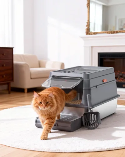 Miniatura 7 de Powools Caja de arena para gatos – Caja de arena de acero inoxidable con tapa para gatito, caja cerrada con base de metal para gatos con cuchara