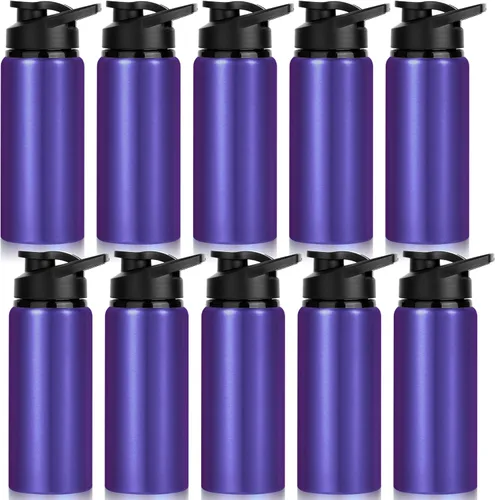 Miniatura 11 de Paquete de 10 botellas de agua a granel, botellas de agua deportivas de aluminio de 20 onzas con tapas a presión, botellas de agua reutilizables