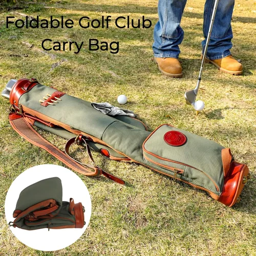 Miniatura 5 de Tourbon Bolsas de transporte vintage para palos de golf - Lona y cuero