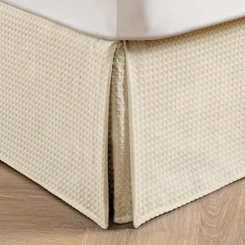 Miniatura 3 de MIYE Falda de cama plisada con tejido de gofre, volante de polvo a medida con caída de 12 pulgadas, ajuste fácil, lavable a máquina, sin esquinas