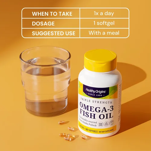 Miniatura 5 de Healthy Origins Aceite de pescado Omega 3 de triple fuerza de 1250 mg, 180 cápsulas blandas – Abadejo de Alaska silvestre de origen – Ácidos grasos
