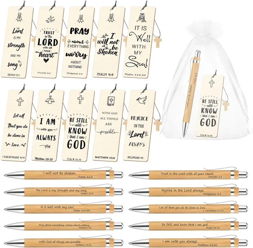 Colarr 30 juegos de regalos cristianos a granel para el día del padre, marcadores de versículos bíblicos con colgante de cruz de madera para
