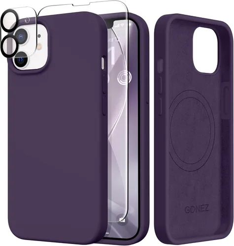 Miniatura 214 de GONEZ Funda de silicona para iPhone 14 Pro Max, compatible con MagSafe, con protector de pantalla + protector de lente de cámara, silicona líquida a