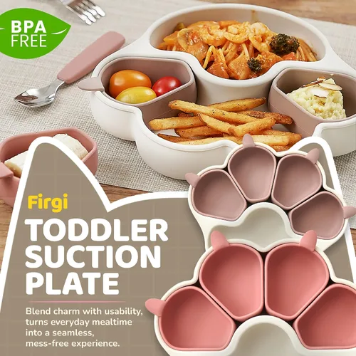 Miniatura 2 de MEOW Dry Rose - Placas de succión de silicona dividida para niños pequeños, placa de silicona antideslizante para bebés, suministros de destete LED