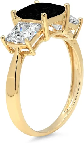Miniatura 2 de Clara Pucci Solitario de 3 piedras de corte princesa brillante de 2.97 quilates con acento impecable de ónix negro natural VVS1 Anillo moderno