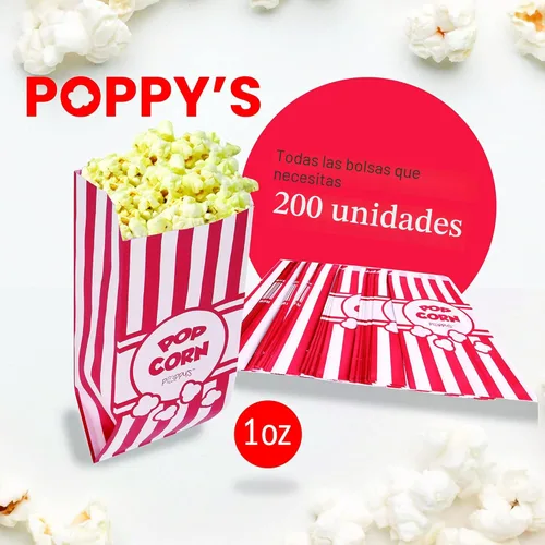 Miniatura 2 de Bolsas de papel para palomitas de maíz Poppy's - 200 bolsas de 1oz de grado de concesión, accesorios para máquinas de palomitas para bares