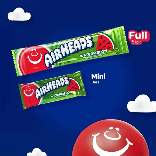 Miniatura 7 de Dulces Airheads, sabores surtidos, 5 barras de tamaño completo envueltas individualmente por paquete, caja de 18 paquetes.