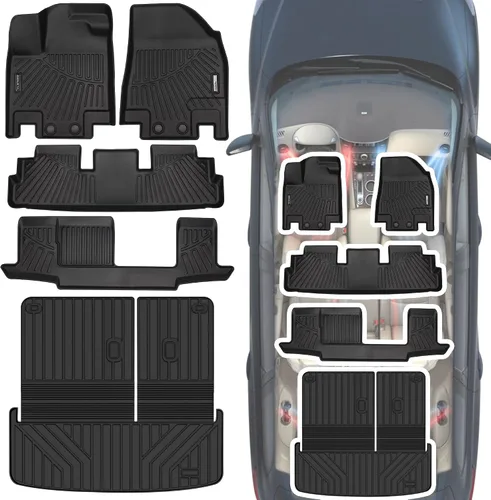 Miniatura 9 de Alfombrillas de suelo y maletero SHINJEW compatibles con Nissan Pathfinder 2022-2024 2025 (modelos de 7 pasajeros), revestimientos de piso de TPE