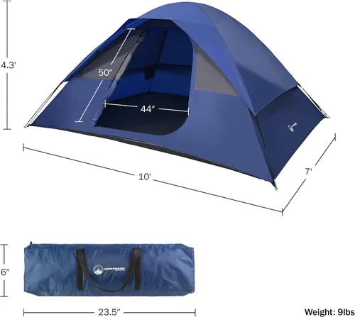 Miniatura 6 de Camping Tent - Water-Resistant Cabin Style Outdoor Shelter with Built-in Screen Tent and Carrying Bag by Wakeman Outdoors Azul