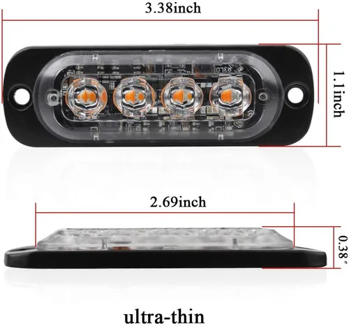Miniatura 2 de Barra de luz estroboscópica de 4 piezas, 4 LED, ámbar, ultra delgada, con función de sincronización, para coche o camión, luz de emergencia