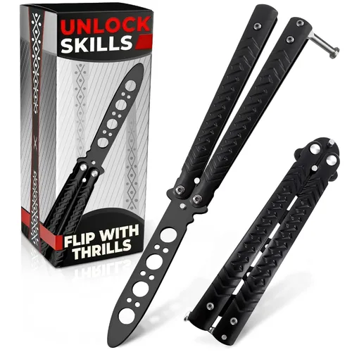 Miniatura 11 de Rainbow - Cuchillo de mariposa de práctica de 8.2 pulgadas con hoja embotada, cuchillo de mariposa de entrenamiento de metal con asas fuertes