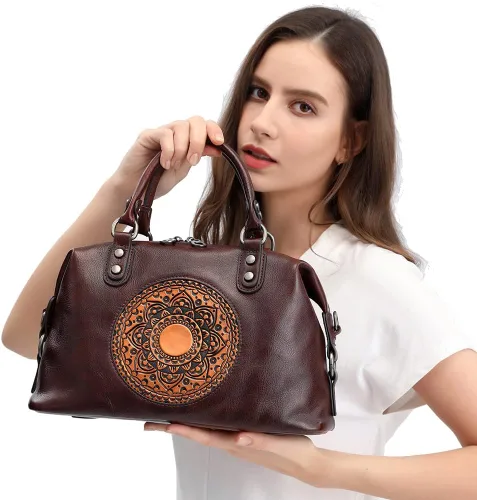 Miniatura 4 de Bolsos de cuero genuino para mujer, bolso cruzado retro Mandela