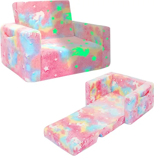 SLIGUY Sofá para niños, silla infantil, sofá plegable para niños, sofá convertible para tumbona, sofá extraíble, sofá que brilla en la oscuridad,