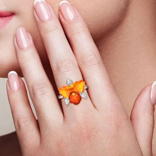 Miniatura 4 de Santuzza Anillo de plata de ley 925 con diseño de flores esmaltadas para mujer