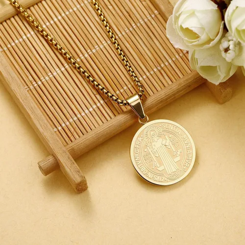Miniatura 4 de Yonhon Collar con medalla de San Benito, pulsera de acero inoxidable, regalo católico de exorcismo para hombres