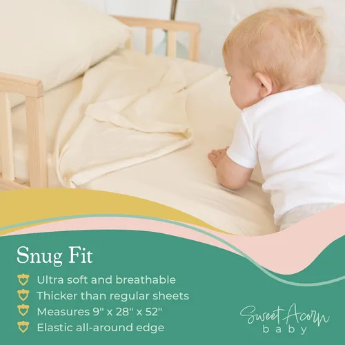 Miniatura 5 de Juego de ropa de cama de 3 piezas para niños pequeños, tejido de algodón orgánico, se adapta a cunas y colchones convertibles, 9 x 28 x 52 pulgadas