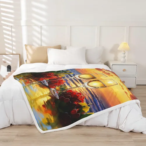 Miniatura 2 de Manta de franela champán para todas las estaciones, romántica manta de cama de vino tinto para decoración del hogar kawaii, manta de feliz día