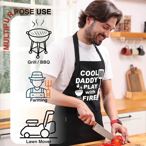 Miniatura 3 de TOSHE Delantal de Cocina Resistente a Gotas de Agua de Algodón con Delantales Ajustables para Mujer con Bolsillos 12 Opciones de Color Cocina Negro