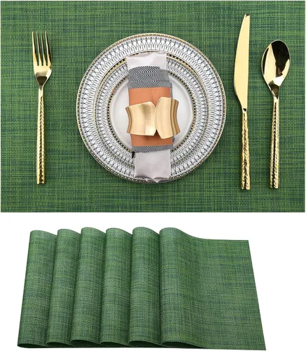 Miniatura 45 de SLKQG Juego de 8 manteles individuales verdes de vinilo, lavables y resistentes al calor, para mesa de comedor, 17 x 12 pulgadas (verde, 8)