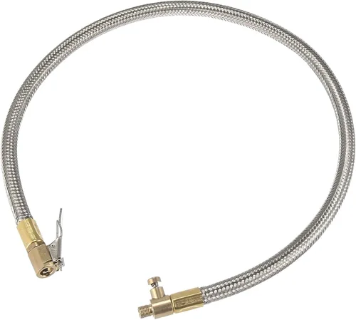 Miniatura 14 de X AUTOHAUX Flexible acero inoxidable 59.1 in 59" válvula de neumático conectar tubería de aire Chuck inflador compresor bomba manguera de extensión