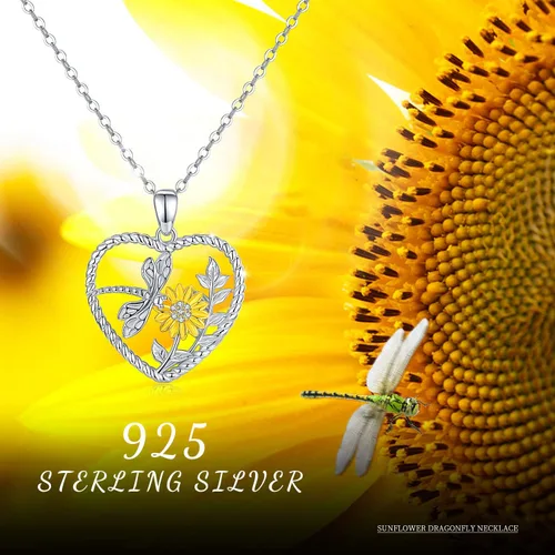 Miniatura 7 de CHENGHONG Collares de girasol de plata de ley 925, collar con colgante de girasol You Are My Sunshine, regalos de joyería para mujeres y hombres