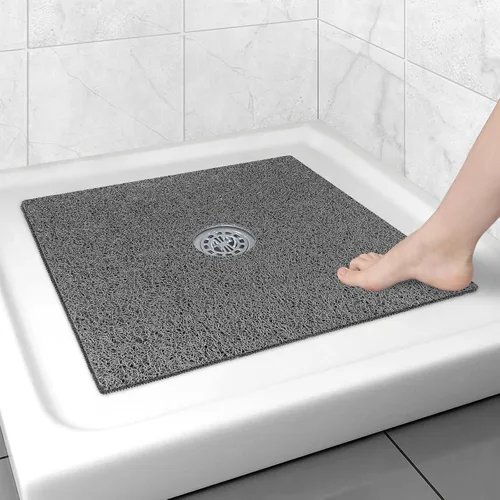 Miniatura 19 de Alfombrilla de ducha cuadrada antideslizante: 24 x 24 pulgadas para ducha interior con orificio de drenaje en el medio, tapete de ducha de masaje