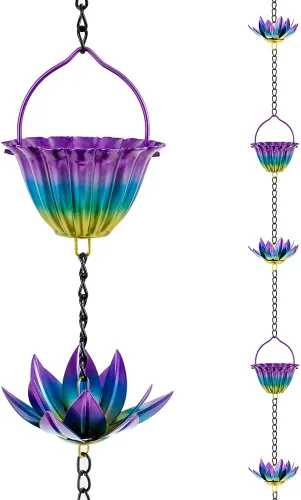 Miniatura 11 de Cadena de lluvia de 10.2 pies para exterior, cadena de lluvia de loto con 16 copas, cadena de captura de lluvia ajustable para exteriores, bajante