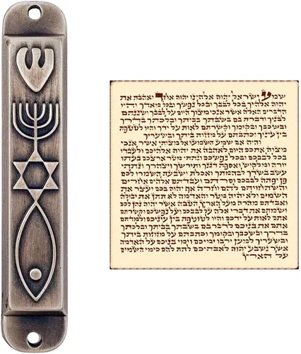 TALISMAN4U Funda Mesiánica Mezuzah de peltre con pergamino para puerta 3D Menorah Mesianic Seal 3.9 in / 4 pulgadas