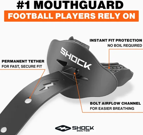 Miniatura 2 de Shock Doctor Bolt Lipguard, Adult Mouth Guard Football with Strap. Mouthguard One Size Fits All