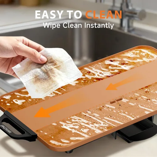 Miniatura 4 de CookSimple Everyday - Plancha eléctrica de 20"x12", superficie cerámica PPG antiadherente de 1700W, diseño plano grande, perfecto para comidas