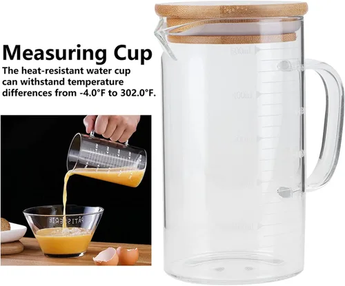 Miniatura 2 de Taza de vidrio, taza medidora de vidrio de borosilicato con tapa, resistente al calor, suministros para bebidas para hotel, restaurante, hogar