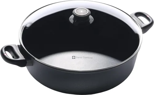 Swiss Diamond Sartén con tapa, cuenta con asas dobles, sartén antiadherente con revestimiento de diamante con tapa, apta para horno y lavavajillas,