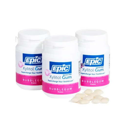 Epic Goma de mascar 100% xilitol Bubblegum, sin azúcar, sin aspartamo, ayuda a la salud bucal y el aliento fresco, 50 piezas (paquete de 3)