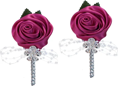 Miniatura 19 de Boutonniere de flores artificiales, paquete de 2 piezas para boda, tela de seda sintética, rosa Boutonniere para iglesia, boda, equipo, novio, Rosa