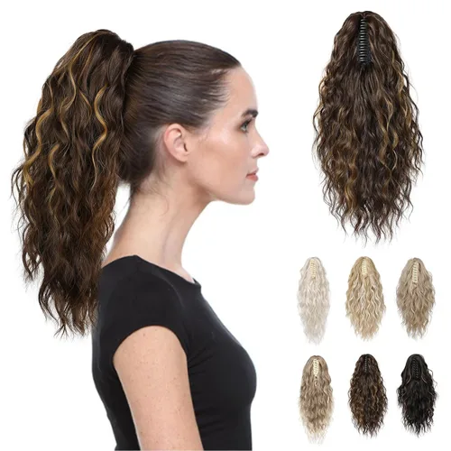 Miniatura 21 de REECHO Extensión de cola de caballo, extensión de cola de caballo de 18 pulgadas con clip de garra para mujer, extensiones de cabello largo, rizado