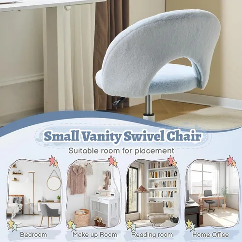 Miniatura 8 de VINGLI Silla de tocador pequeña con ruedas de piel sintética para niñas, bonita silla de escritorio de oficina sin brazos de altura ajustable