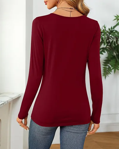 Miniatura 2 de 2 piezas de camisetas para mujer con cuello redondo, camiseta básica casual para mujer