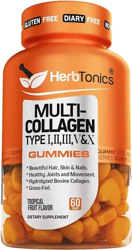 Miniatura 2 de Herbtonics Gomitas de colágeno múltiple con cápsulas de colágeno múltiple tipo I, II, III, V y X, péptidos de proteínas y complejo de órganos