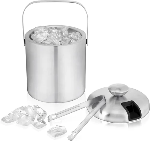 Cubos de hielo de acero inoxidable True para fiestas con tapa, capacidad de 1.3L. Cubo de hielo de doble pared con pinzas, aislado, para bar de