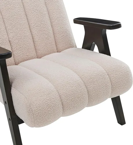 Miniatura 6 de Roundhill Furniture Rella Modern Teddy Sherpa - Silla decorativa con marco de madera espresso, color beige