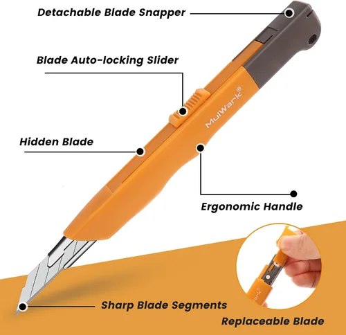 Miniatura 3 de Mulwark Juego de Cuchillo Utilitario Retráctil de Caja de 11 Piezas - Cuchillo de Artesanía Resistente con 10 Cuchillas de Corte de 9 mm de 30