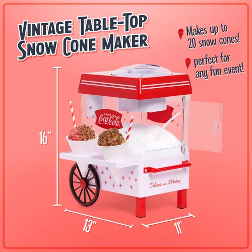 Miniatura 2 de Nostalgia Coca-Cola Máquina de Raspados de Nieve de Hielo Raspado - Máquina de Granizados Retro de Mesa Coke Hace 20 Golosinas Heladas - Incluye 2