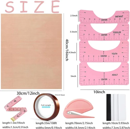 Miniatura 2 de Kits de herramientas para camisas de sublimación (rosa) - 4 reglas de camiseta, paquete de 3 hojas de teflón para prensa térmica de 12 x 16