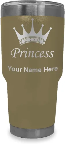 Miniatura 10 de LaserGram Vaso aislado al vacío de 20 onzas, corona de princesa, grabado personalizado incluido (negro)