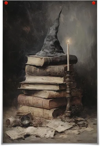 Miniatura 4 de Póster de lienzo vintage de Halloween de Academia oscura gótica, victoriana, bruja, arte de pared espeluznante casa embrujada, arte abandonado