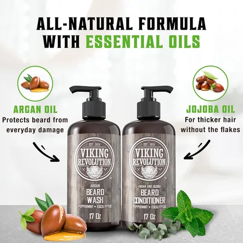 Miniatura 5 de Best Deal Juego de acondicionador para barba con aceite de argán y jojoba, suaviza y fortalece menta natural y aroma a eucalipto, champú para barba