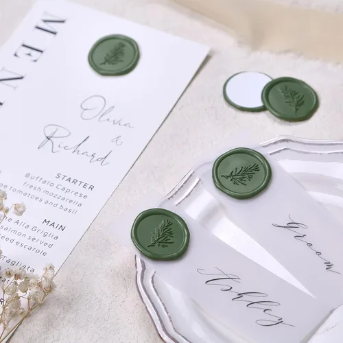 Miniatura 4 de UNIQOOO Calcomanías de Sello de Cera - Calcomanías de Sello de Sobre de Invitación de Boda de Romero, 100 Piezas de Calcomanías Autoadhesivas Verde